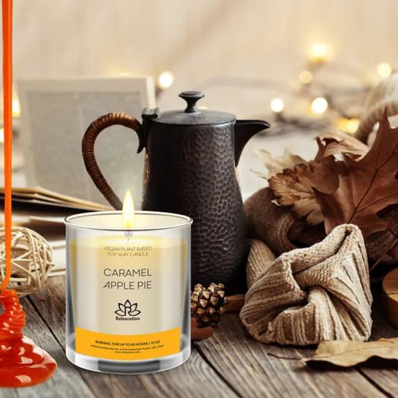 CARAMEL APPLE PIE Soy Wax Candle in Glass Jar (10 oz) - Picture 2 of 6